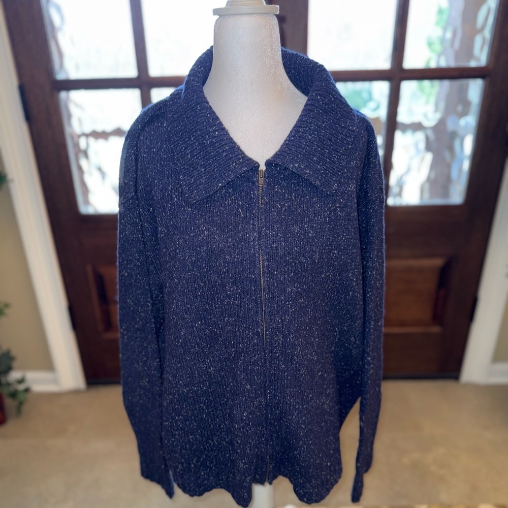 Wool Silk Full Zip Cardigan Womens XXL Blue Spackle Long Sleeve Casual Chic Soft